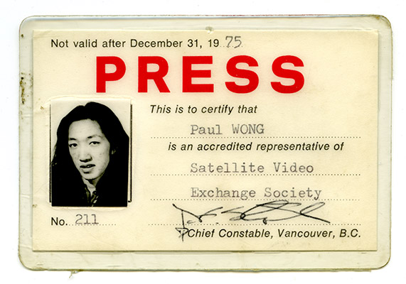 Press pass, Paul Wong, Satellite Video Exchange Society, 1975, Courtesy of Paul Wong