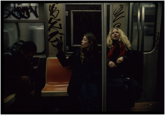 Annastacia McDonald and Carol Hackett on a New York City subway during tour de '4', 1980, Courtesy of Paul Wong