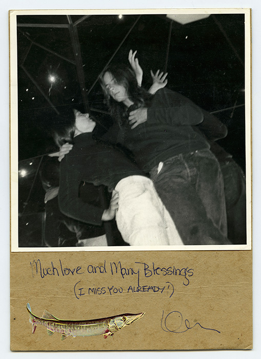 Kenneth Fletcher, post card collage, image of Jeanette Reinhardt and Kenneth Fletcher in Prismatic by Gary Lee Nova at Stadium Gallery, 1971, Courtesy of Jeanette Reinhardt