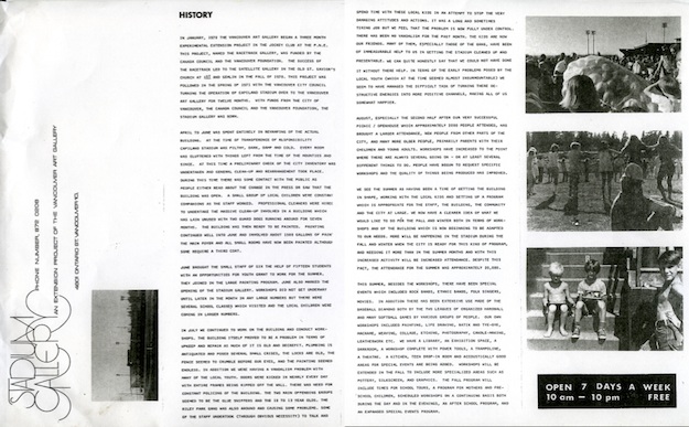 Vancouver Art Gallery Extension Program, Stadium Gallery Brochure, 1971, Courtesy of the Vancouver Art Gallery